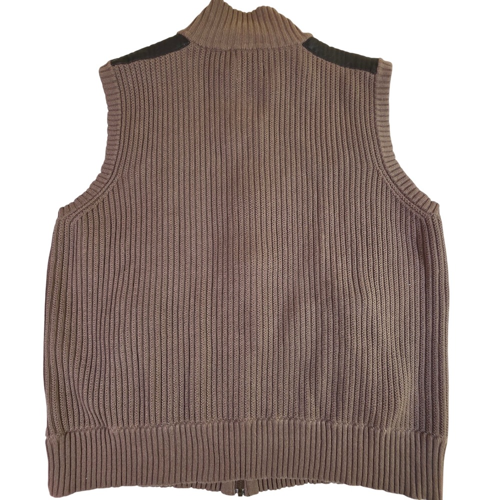 NATIONAL GEOGRAPHIC Men's XL Brown Cotton‎ Leather Chunky Ribbed Full Zip Vest - Picture 2 of 7